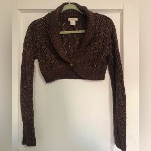 Shrug sweater brown with gold metallic threads, medium
